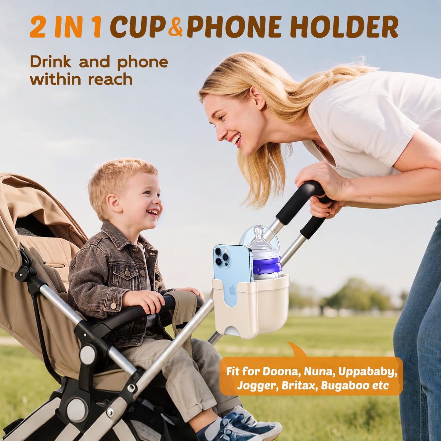 2 Pack Cup Holder for Walker: Stroller Cup Holder with Phone Holder Black