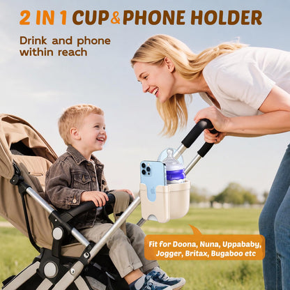 2 Pack Cup Holder for Walker: Stroller Cup Holder with Phone Holder Black