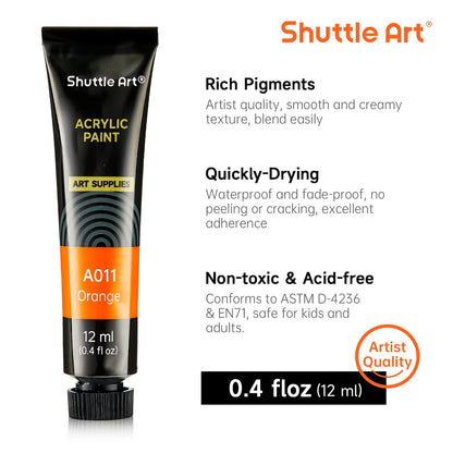 Shuttle Art Acrylic Paint Set, 30 x12ml Tubes Artist Quality Non Toxic Rich Pigments Colors Great for Kids Adults Professional Painting on Rocks Canvas Wood Clay Fabric Ceramic Crafts