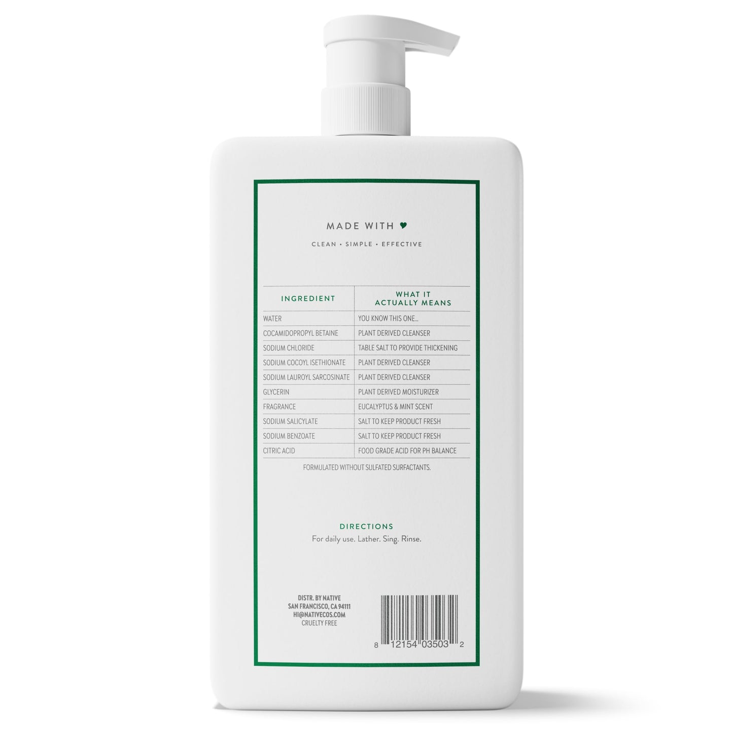 Native Clean Body Wash, Gentle & pH-balanced for Sensitive Skin, 24-Hr Freshness for Women & Men, Vegan & Cruelty-Free, Free of Sulfates, Parabens & Phthalates, Sandalwood & Shea Butter, 36 oz