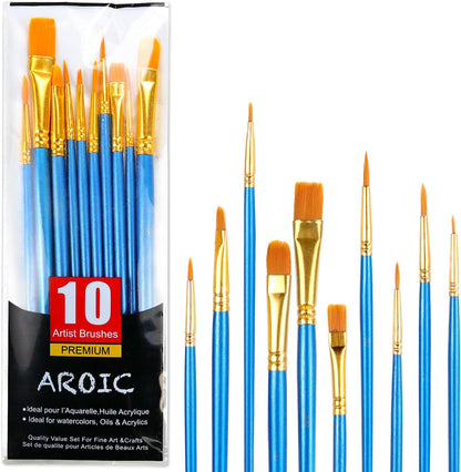AROIC 10 Pcs Paint Brushes, Acrylic Oil Watercolor Painting Brush Set