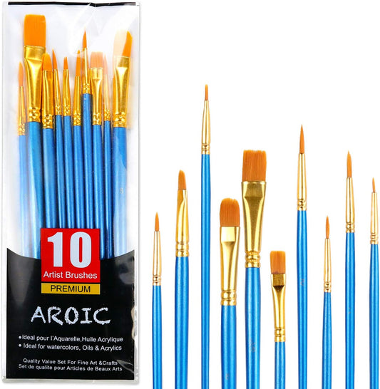 AROIC 10 Pcs Paint Brushes, Acrylic Oil Watercolor Painting Brush Set