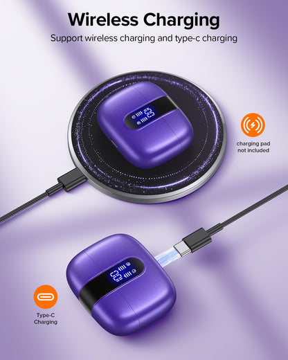 TAGRY Bluetooth Headphones True Wireless Earbuds 60H Playback LED Power Display Earphones with Wireless Charging Case IPX5 Waterproof in-Ear Ear buds with Mic for TV Smart Phone Laptop Computer Sports