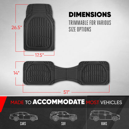 Motor Trend -2 Piece Front Car Floor Mats- Black FlexTough Contour Liners-Deep Dish Heavy Duty Rubber Floor Mats for Car SUV Truck & Van-All Weather Protection, Universal Trim to Fit