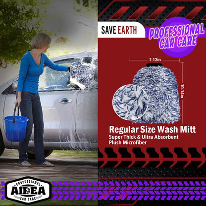 AIDEA Car Wash Mitt Microfiber, 4PK,Car Wash Brush, Green 8''X12''