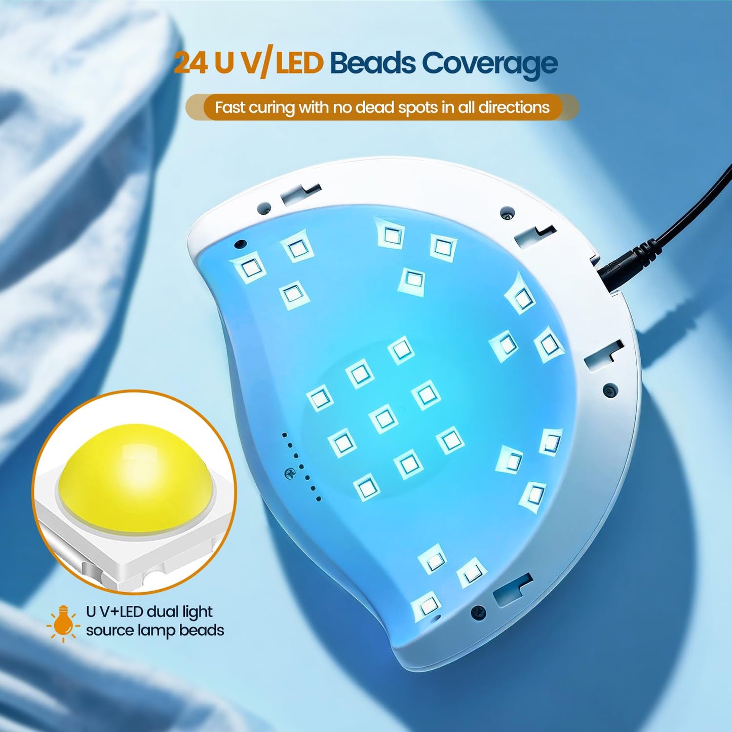 JODSONE U V LED Nail Lamp with Base Coat Top Coat Set, Nail Dryer for Gel Polish for Nails with Automatic Sensor & 4 Timers