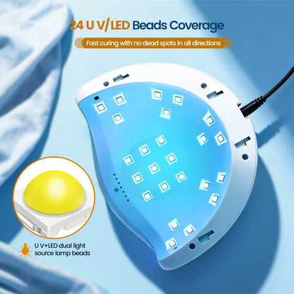 JODSONE U V LED Nail Lamp with Base Coat Top Coat Set, Nail Dryer for Gel Polish for Nails with Automatic Sensor & 4 Timers