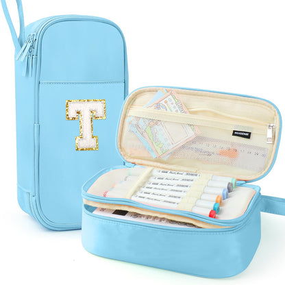 Cute Large Pencil Case Pouch,Personalized Initial Pencil Bag for Girls Boy