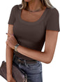 ANRABESS Women Short Sleeve Tops Scoop Neck Ribbed Tee Shirts