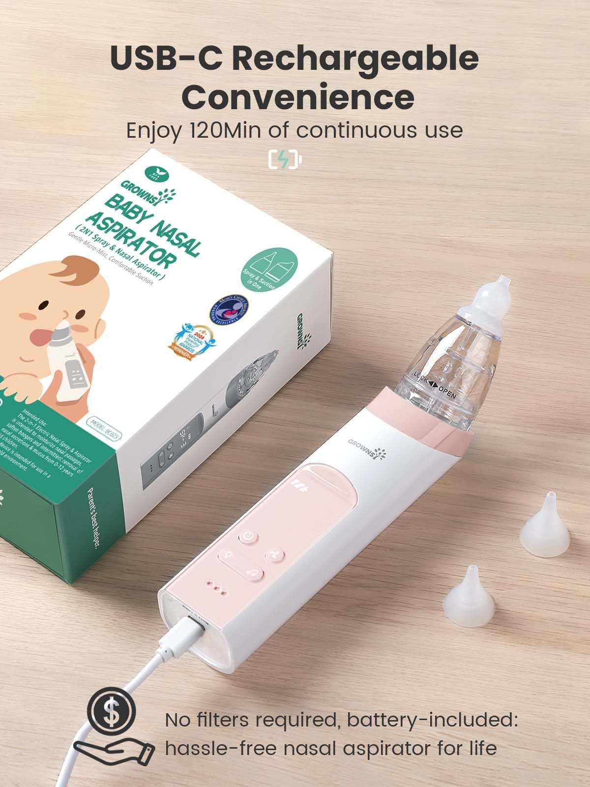 GROWNSY Nasal Aspirator for Baby, Electric Nose Sucker, Powerful Suction