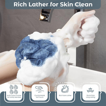 Rnoafmu Shower Loofah Bath Sponge, 60G Exfoliating Body Scrubber 4 Pack