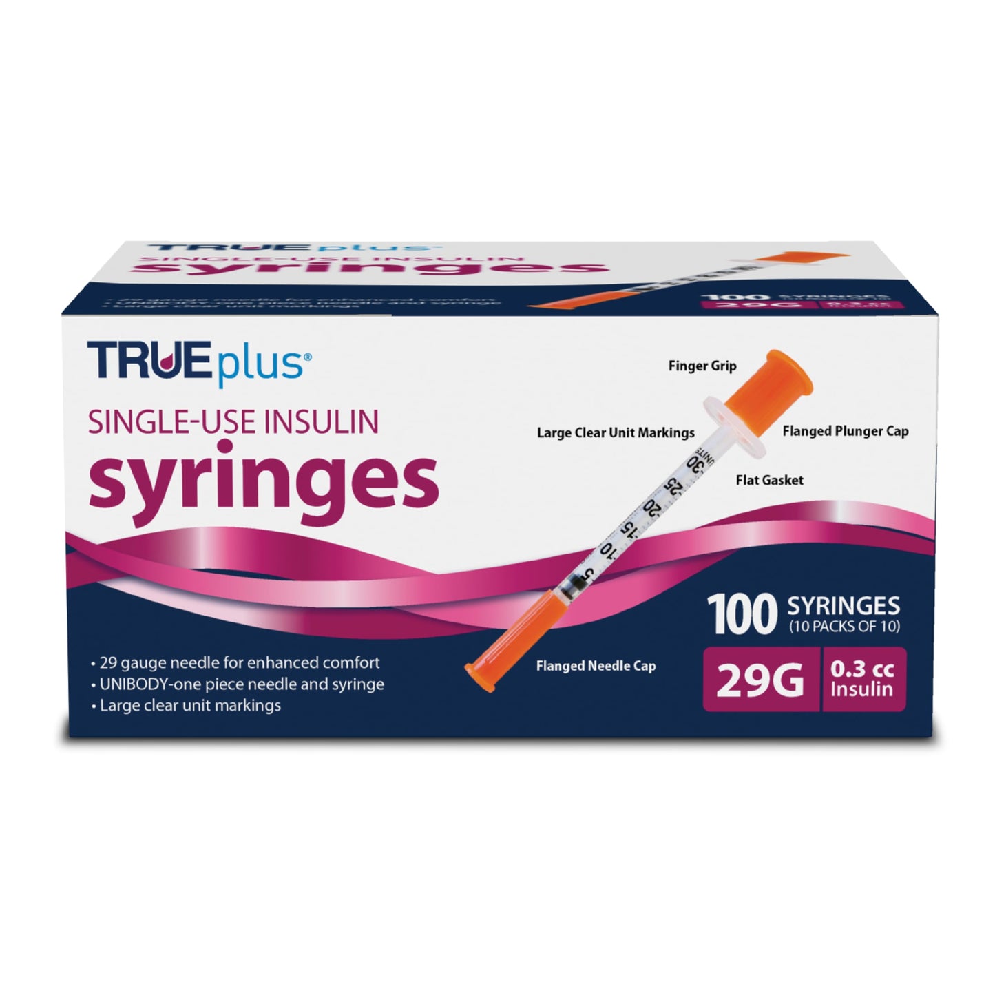 TRUEplus Single-Use Insulin Syringes, 31G, 0.3cc, 5/16 Inch, 100 Count