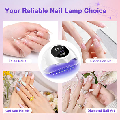 JODSONE U V LED Nail Lamp with Base Coat Top Coat Set, Nail Dryer for Gel Polish for Nails with Automatic Sensor & 4 Timers