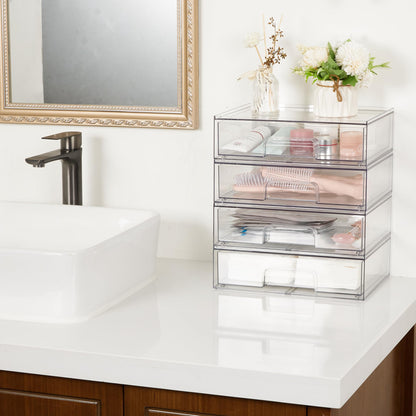 Vtopmart 2 Pack Small Clear Stackable Storage Drawers for Desk, Countertop