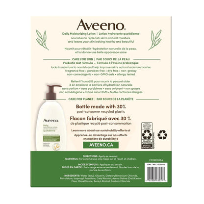 Aveeno Daily Moisturizing Body Lotion for Normal to Dry Skin, Moisturizer with Soothing Prebiotic Oat, Non Greasy, Non Comedogenic, Fragrance Free Body Lotion for Women & Men, 18 Fl Oz