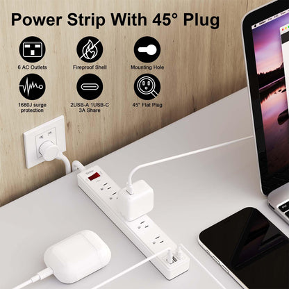 Yintar 6Ft Surge Protector Power Strip with 8 Outlets and 4 USB Ports
