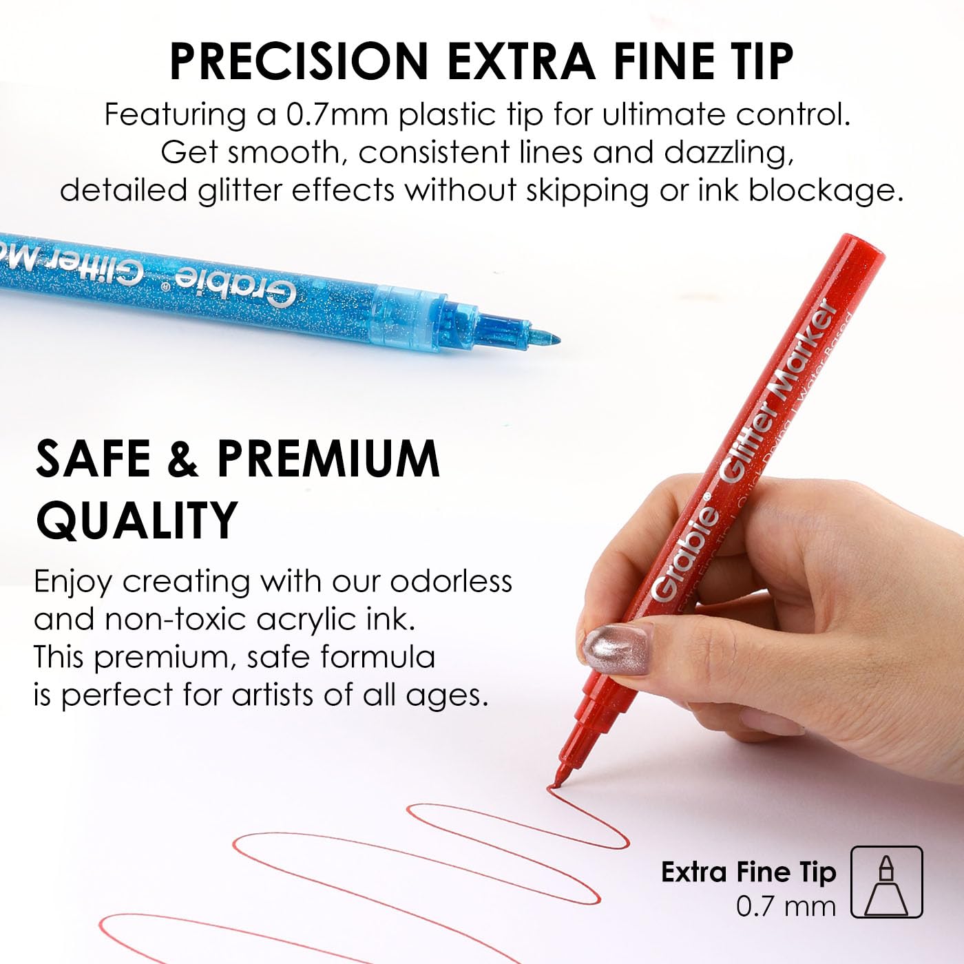 Grabie 6 White Acrylic Paint Markers, 0.7 mm Extra Fine Tip