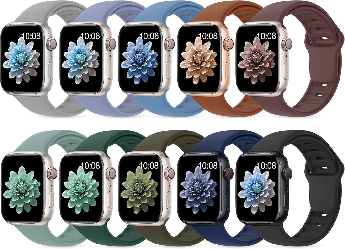 10 Pack Silicone Sport Bands Compatible with Apple Watch Band Women Men