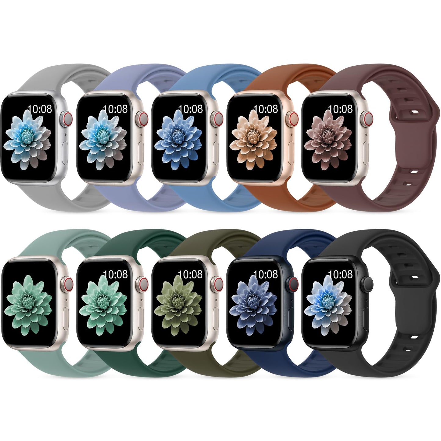10 Pack Silicone Sport Bands Compatible with Apple Watch Band Women Men