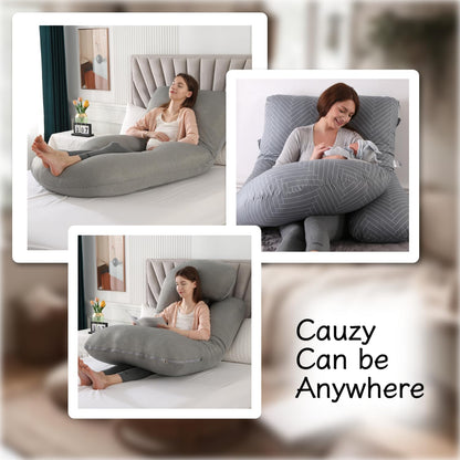 ALLOPERA Pregnancy Pillow, Full Body Maternity Pillow 57 inch, with Removable Washable Cover - Sleep Support for Legs, Back, Neck, Shoulder, HIPS, Belly, Velvet Cover-Grey-Dark Blue