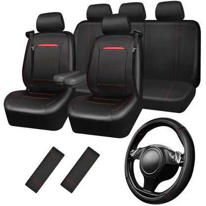 CAR PASS Universal FIT Piping Leather Car Seat Cover, for suvs,Van,Trucks,Airbag Compatible,Inside Zipper Design and Reserved Opening Holes (Full Set, Black and Red)