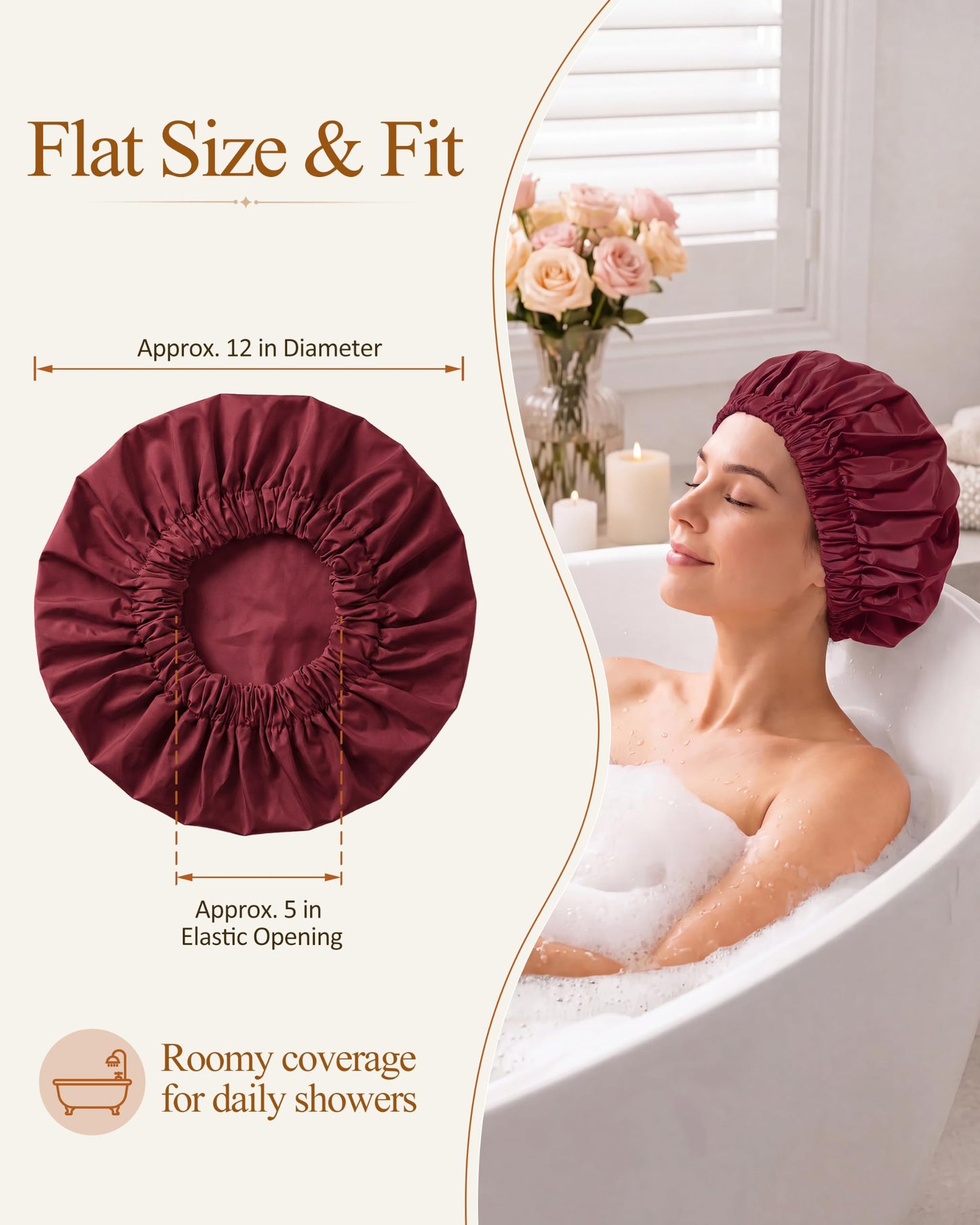 Edoneery Shower Caps for Women Reusable Waterproof, Shower Hair Cap