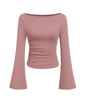 PRETTYGARDEN Womens Bell Long Sleeve Ribbed Knit Tops