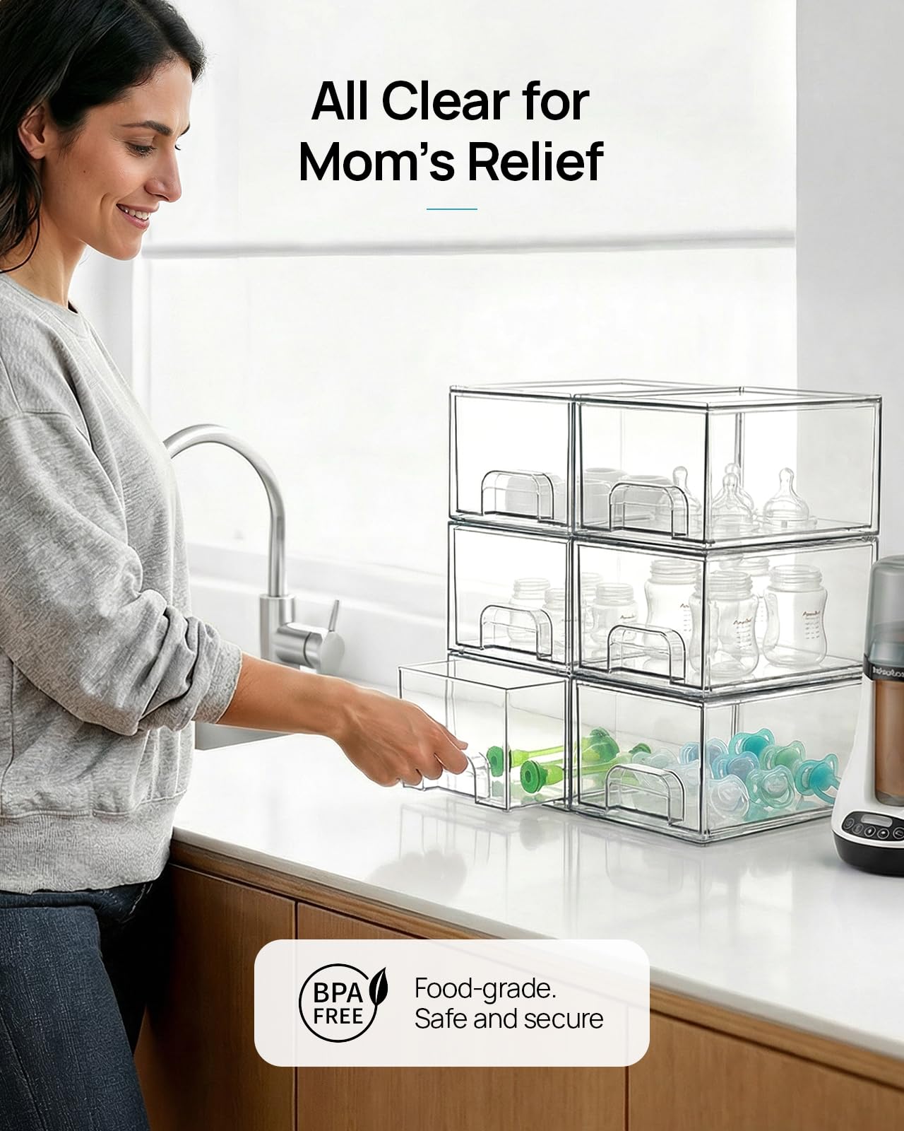 Vtopmart 2 Pack Small Clear Stackable Storage Drawers for Desk, Countertop