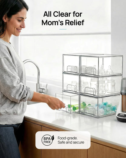 Vtopmart 2 Pack Small Clear Stackable Storage Drawers for Desk, Countertop