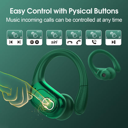 Wireless Earbuds 75H Bluetooth 5.4 Sport Headphones with Earhooks, Black