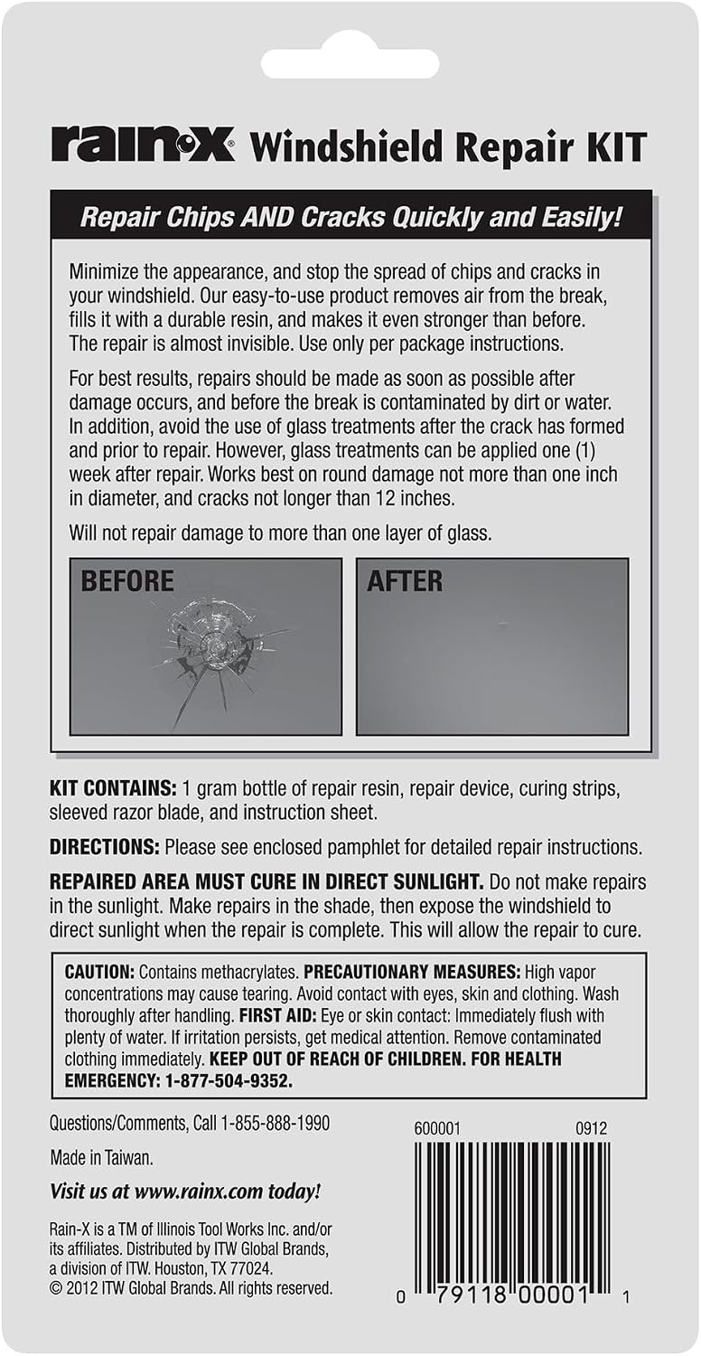 RainX Fix a Windshield Do it Yourself Windshield Repair Kit, for Chips, Cracks, Bulll's-Eyes and Stars