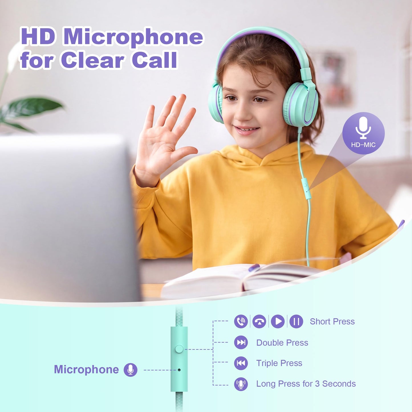 AILIHEN I35 Kids Headphones for School with Mic, 93dB Safe Volume, Orange
