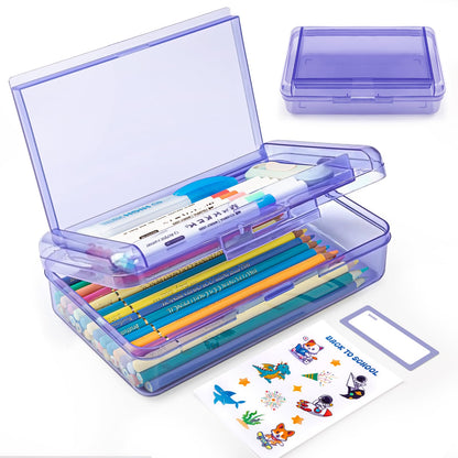 Double Layer Plastic Clear Hard Colored Pencil Box Case Pen Crayon Box