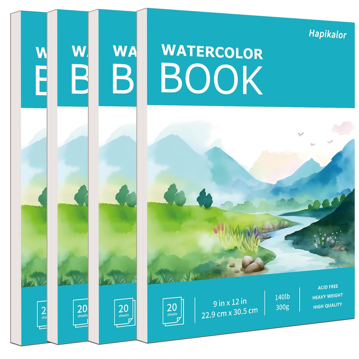 Hapikalor Watercolor Paper Pad, 9"x12" Water Color Paper, 140lb/300gsm Teal