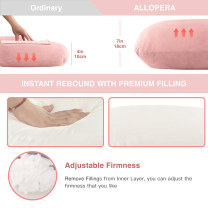 ALLOPERA Pregnancy Pillow, Full Body Maternity Pillow 57 inch, with Removable Washable Cover - Sleep Support for Legs, Back, Neck, Shoulder, HIPS, Belly, Velvet Cover-Grey-Dark Blue