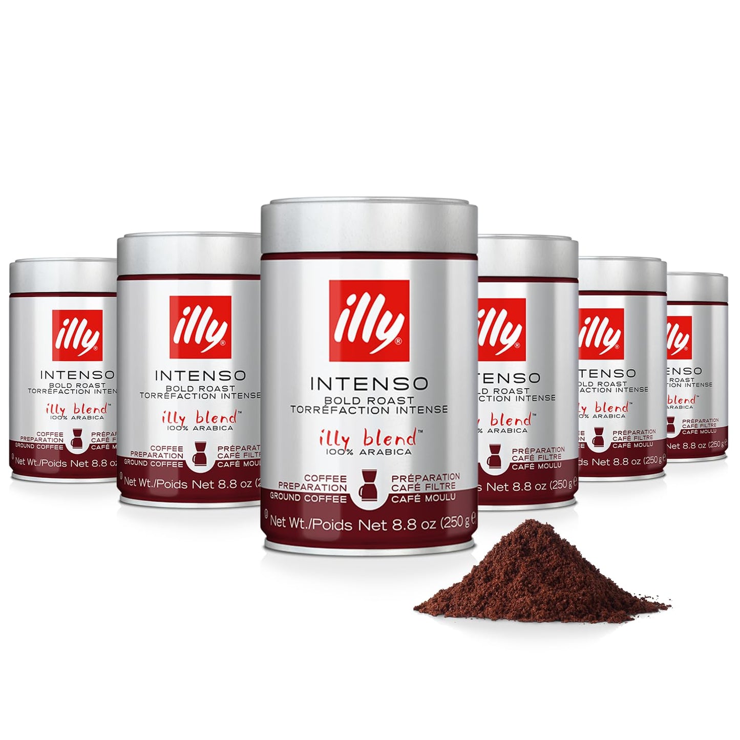 illy Intenso Ground Espresso Coffee, Bold Roast, Intense, Robust and Full Flavored With Notes of Deep Cocoa, 100% Arabica Coffee, No Preservatives, 8.8 Ounce Can (Pack of 1)