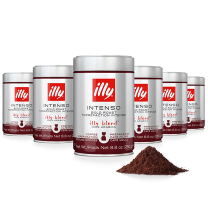 illy Intenso Ground Espresso Coffee, Bold Roast, Intense, Robust and Full Flavored With Notes of Deep Cocoa, 100% Arabica Coffee, No Preservatives, 8.8 Ounce Can (Pack of 1)