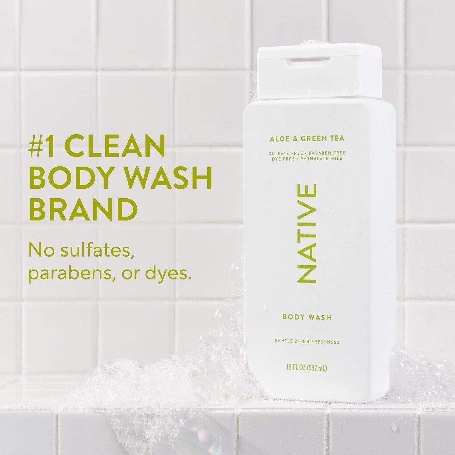 Native Clean Body Wash, Gentle & pH-balanced for Sensitive Skin, 24-Hr Freshness for Women & Men, Vegan & Cruelty-Free, Free of Sulfates, Parabens & Phthalates, Cashmere & Rain, 18 fl oz
