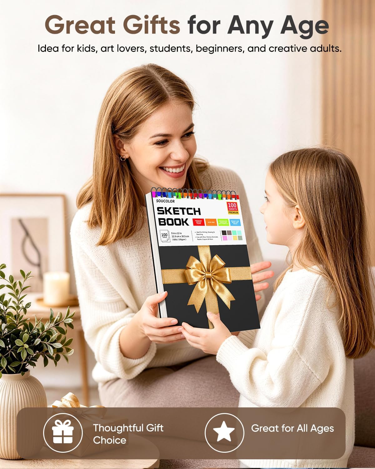 Soucolor Sketch Book 9" x 12", 100 Sheets Kids Art Sketchbook Drawing Pad