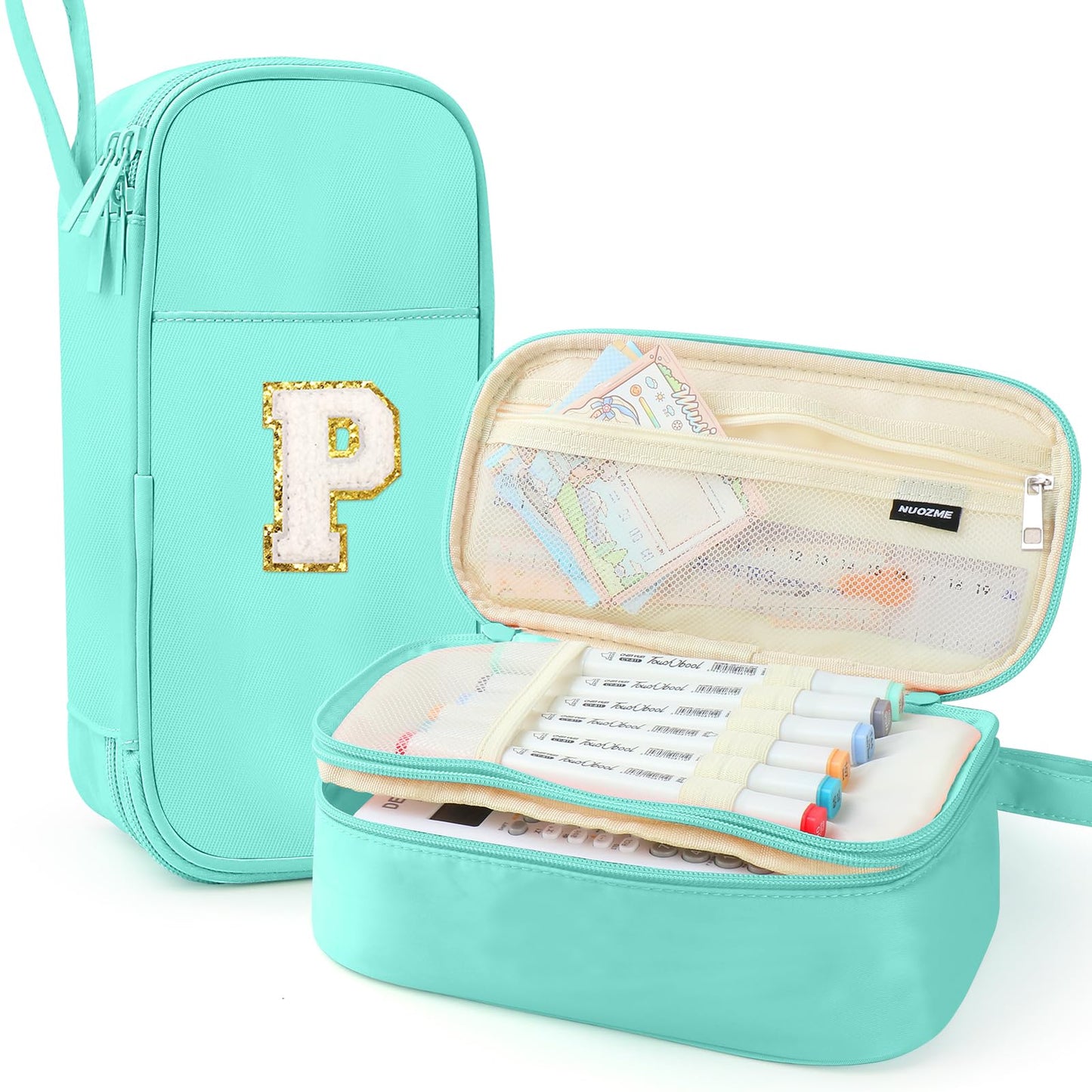 Cute Large Pencil Case Pouch,Personalized Initial Pencil Bag for Girls Boy