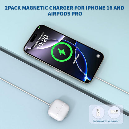 Magnetic Wireless Charger for iPhone,2 Pack Apple Magsafe Charger 10FT Long