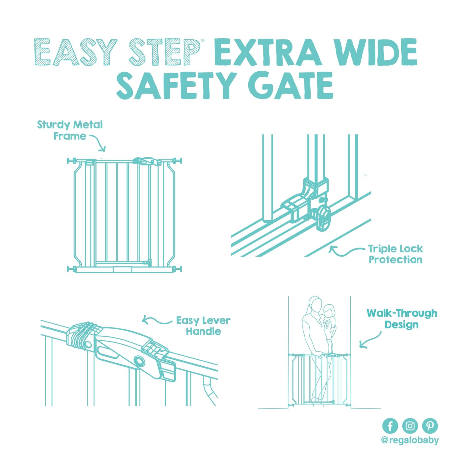 Regalo Safety 29"-38.5" Easy Step Baby Gate, Bottom of Stairs & Doorways