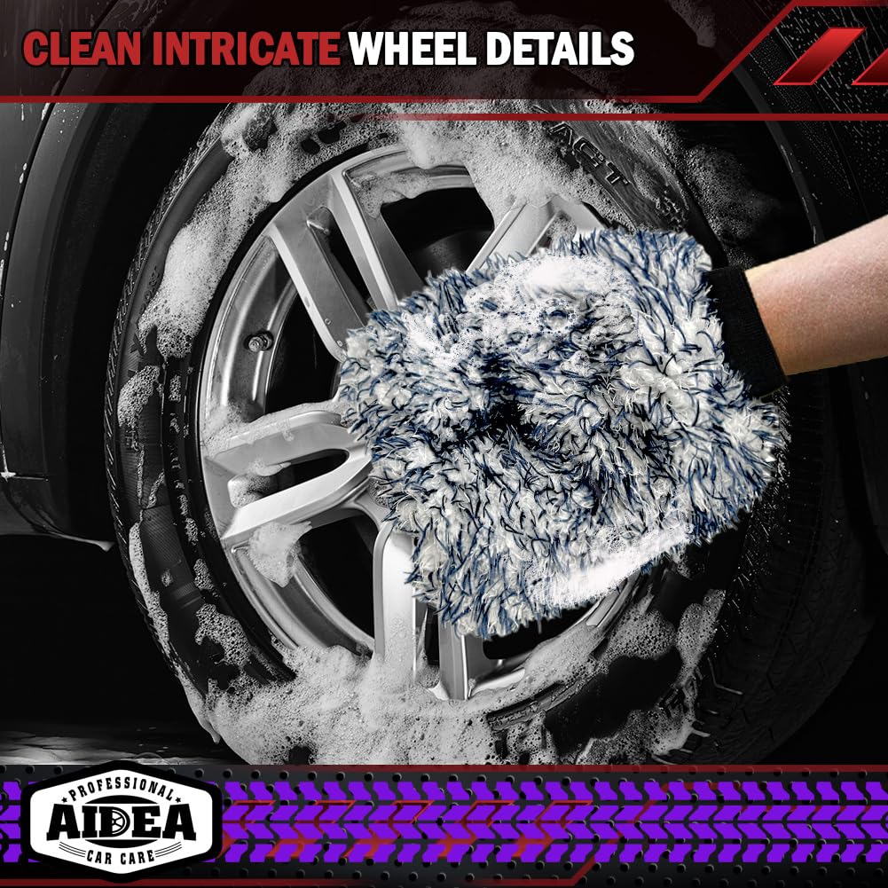 AIDEA Car Wash Mitt Microfiber, 4PK,Car Wash Brush, Green 8''X12''