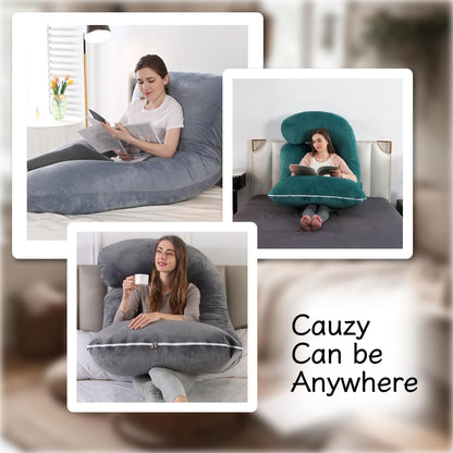 ALLOPERA Pregnancy Pillow, Full Body Maternity Pillow 57 inch, with Removable Washable Cover - Sleep Support for Legs, Back, Neck, Shoulder, HIPS, Belly, Velvet Cover-Grey-Dark Blue