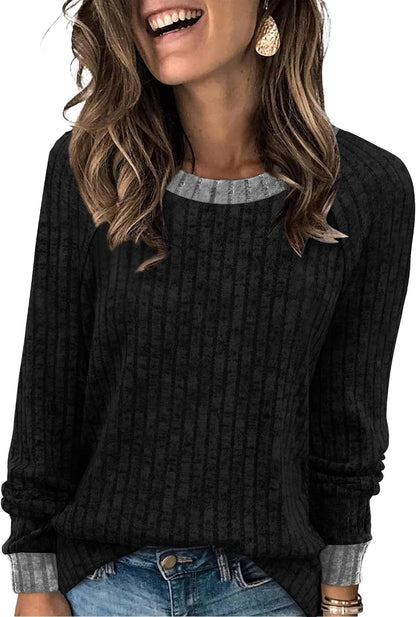 WIHOLL Long Sleeve Shirts for Women Lightweight Sweaters Fall Outfits 2026 Color Block Winter Clothing Dressy Casual Soft