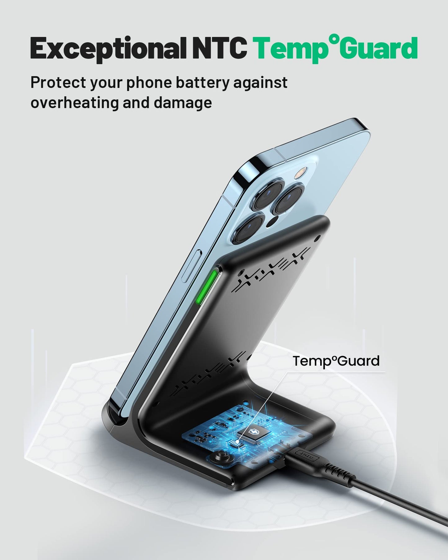 INIU Wireless Charger Station, 15W Fast Wireless Charging Stand for Official and Home Compatible with iPhone 17 16 15 14 13 12 Pro XS Samsung Galaxy S23 S22 S21 Note 20 Google etc