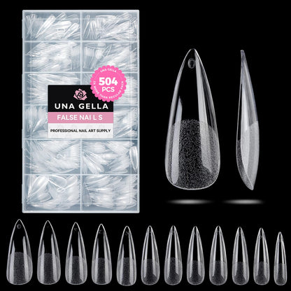 UNA GELLA 504Pcs Medium Pointed Almond Nail Tips, X-Soft Almond Gel Nails