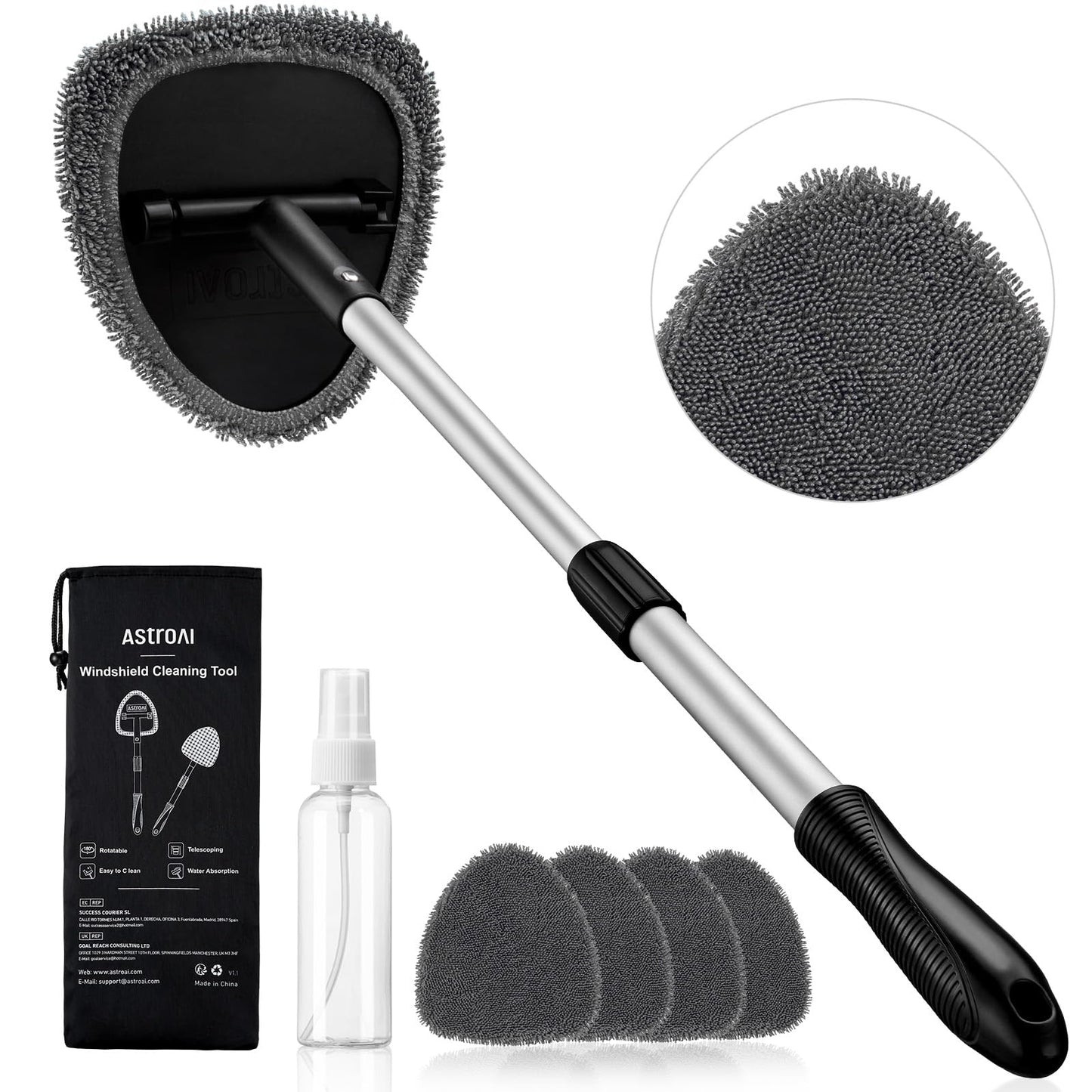 AstroAI 21" Extra-Long Windshield Cleaner Tool & Car Interior Detailing Kit