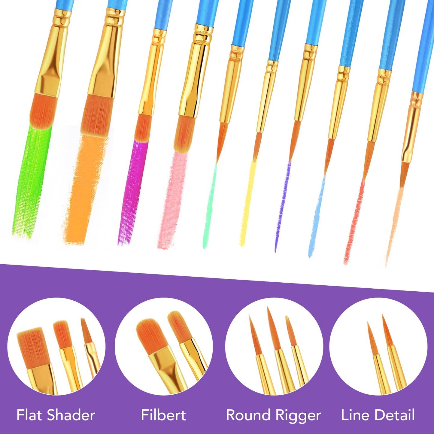 AROIC 10 Pcs Paint Brushes, Acrylic Oil Watercolor Painting Brush Set