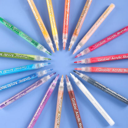 Grabie 6 White Acrylic Paint Markers, 0.7 mm Extra Fine Tip